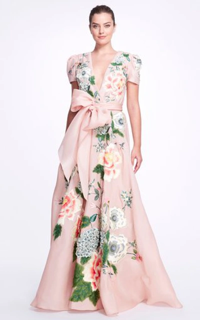 Shop Marchesa Women's Floral-embroidered Silk Gown In Pink