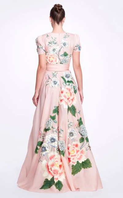 Shop Marchesa Women's Floral-embroidered Silk Gown In Pink