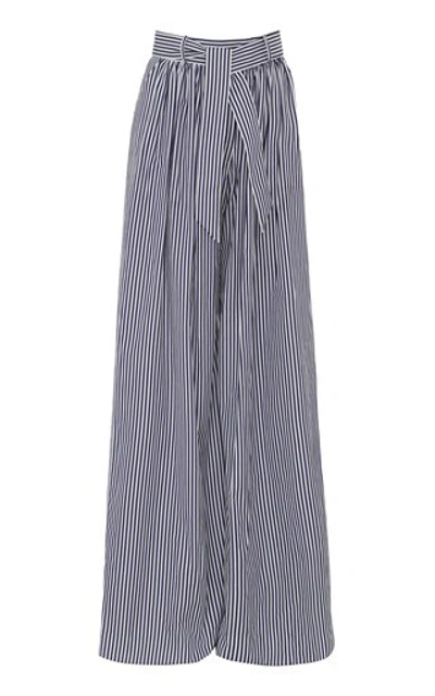 Shop Martin Grant Women's Pleated Striped Cotton Wide-leg Trousers