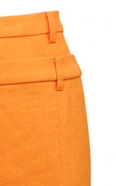 Shop Rejina Pyo Women's Laila Double-waist Cotton-linen Blend Wide-leg Trousers In Orange