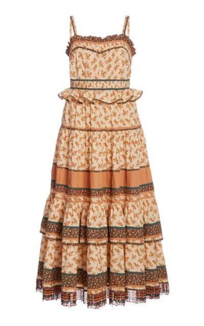 Shop Ulla Johnson Cecilie Fringed Floral-print Cotton Midi Dress