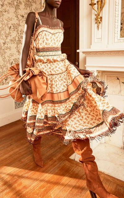 Shop Ulla Johnson Cecilie Fringed Floral-print Cotton Midi Dress