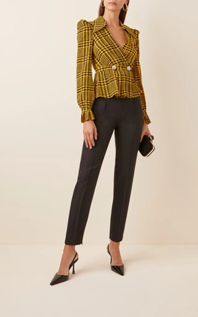 Shop Alessandra Rich Houndstooth Peplum Silk Top In Yellow