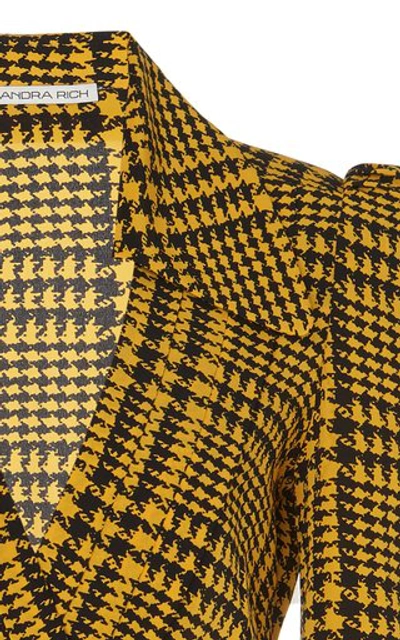 Shop Alessandra Rich Houndstooth Peplum Silk Top In Yellow