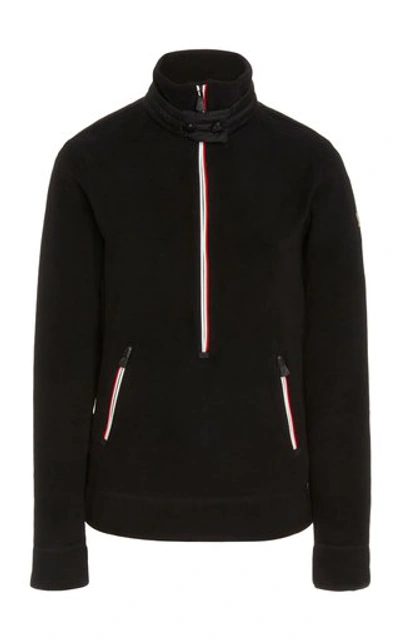 Shop Moncler Women's Quilted Fleece Turtleneck Top In Black