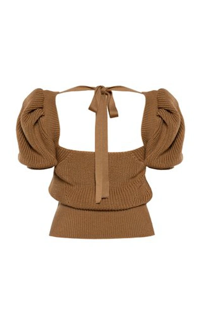 Shop Anna October Vera Tie-detailed Wool-blend Top In Neutral