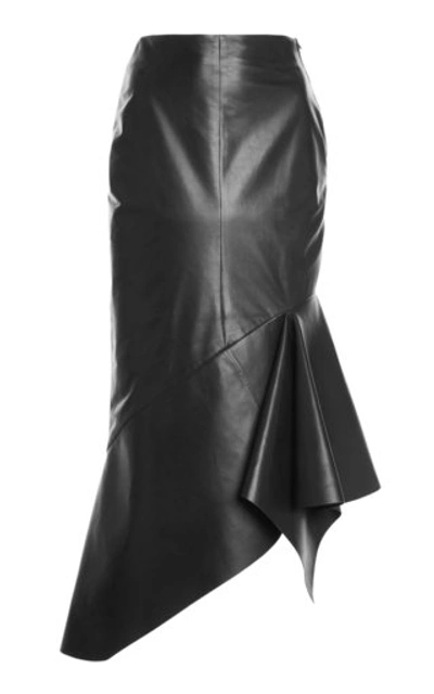 Shop Tom Ford Women's Asymmetric Leather Midi Skirt In Black