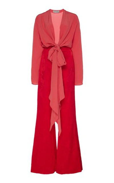 Shop Silvia Tcherassi Kalamary Tie-detailed Silk Jumpsuit In Red