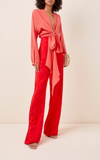 Shop Silvia Tcherassi Kalamary Tie-detailed Silk Jumpsuit In Red