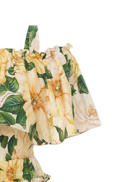 Shop Dolce & Gabbana Women's Camellia-print Cotton Off-the-shoulder Mini Dress In Floral