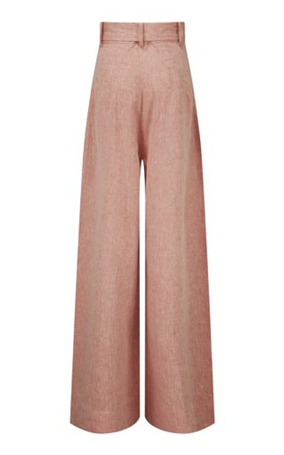 Shop Matthew Bruch Women's Pleated High-rise Linen Wide-leg Pants In Pink