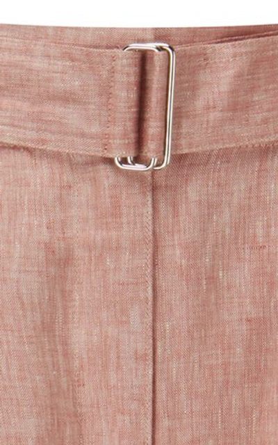 Shop Matthew Bruch Women's Pleated High-rise Linen Wide-leg Pants In Pink