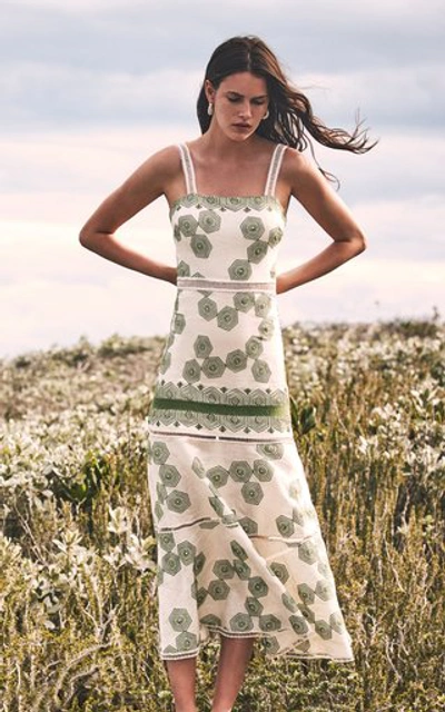 Shop Alexis Delanna Printed Linen Dress In Green