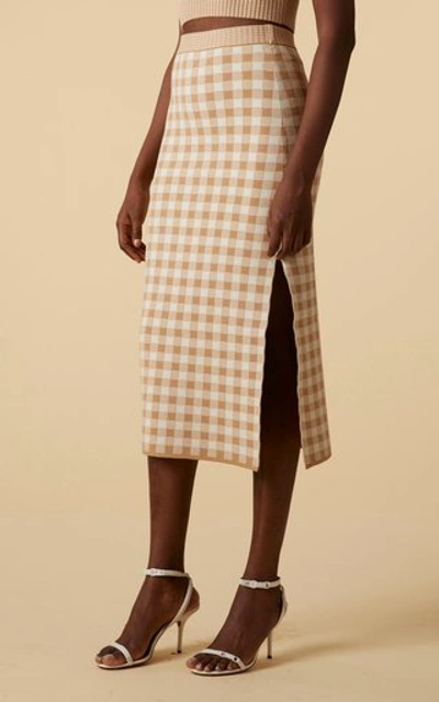 Shop Altuzarra Billie Gingham Knit Midi Skirt In Plaid