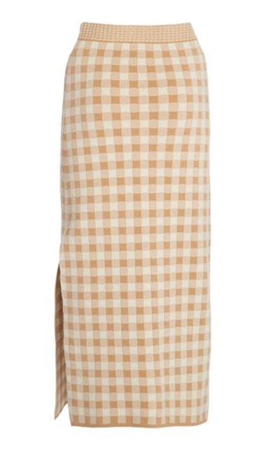 Shop Altuzarra Billie Gingham Knit Midi Skirt In Plaid