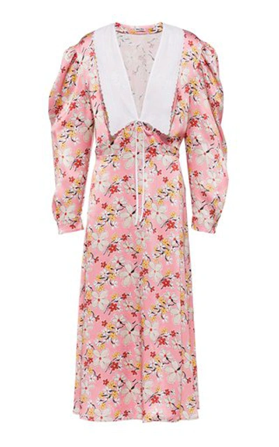 Shop Miu Miu Printed Satin Sable Dress In Floral
