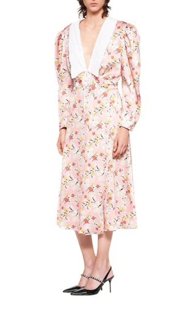 Miu Miu Sable Satin Dress With Floral Print In Floral
