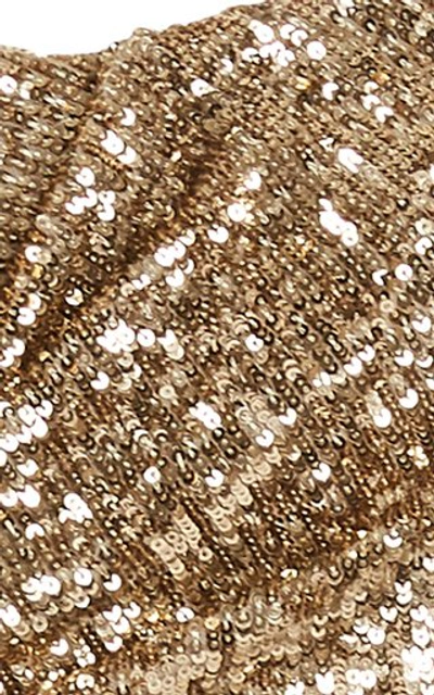 Shop Semsem Draped Sequin-embellished Strapless Bustier Top In Gold