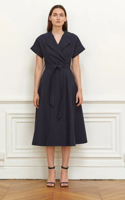 Shop Martin Grant Women's Belted Cotton Midi Wrap Dress In Navy