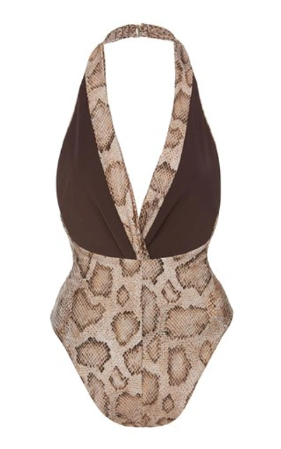 Shop Mara Hoffman Gabriela Snakeskin-print Halterneck Swimsuit In Brown