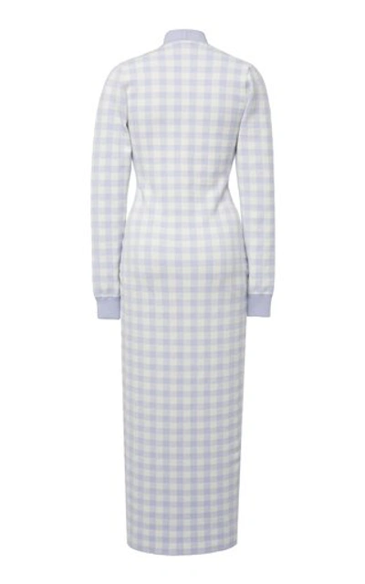 Shop Alessandra Rich Women's Gingham Cotton Blend Knitted Long Sleeved Dress In Blue
