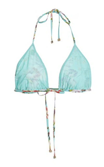 Shop Dolce & Gabbana Floral-print Triangle Bikini Top In Blue