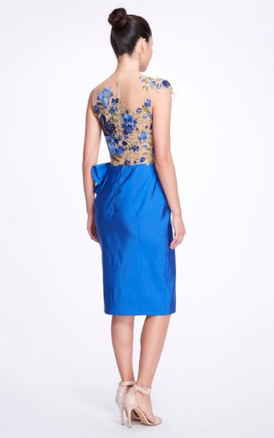 Shop Marchesa Asymmetric Floral Silk Dress In Blue