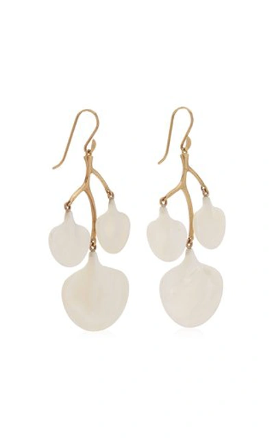 Shop Annette Ferdinandsen Women's Ginkgo Branch 14k Yellow Gold Mother-of-pearl Earrings In White