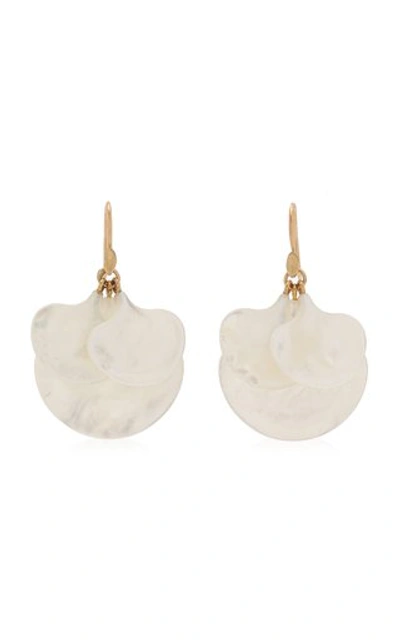 Shop Annette Ferdinandsen Women's Ginkgo Cluster 14k Yellow Gold Mother-of-pearl Earrings In White