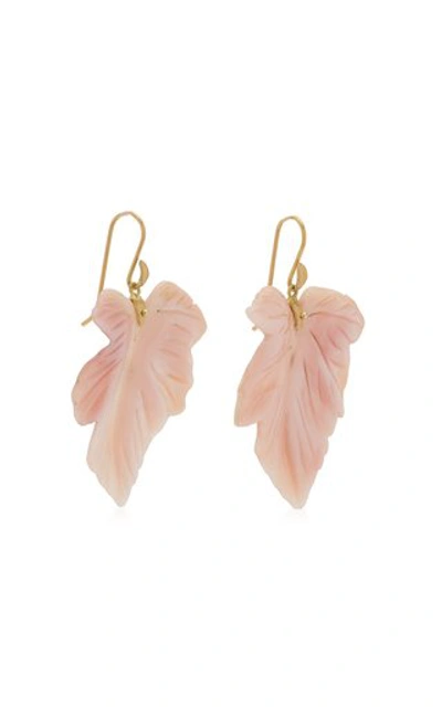 Shop Annette Ferdinandsen Fancy Leaf 18k Yellow Gold Mother-of-pearl Earrings In Pink