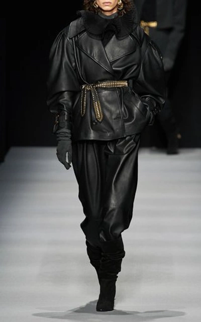 Shop Alberta Ferretti Gold-tone Studded Leather Waist Belt In Black