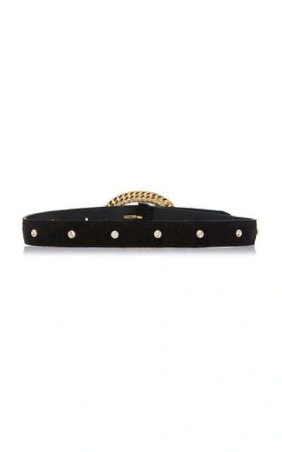 Shop Alessandra Rich Women's Crystal Gold-tone Chain Leather Belt In Black