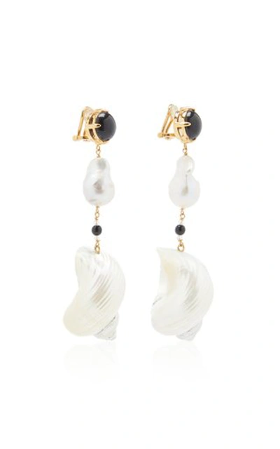 Shop Prada Sterling Silver Shell And Pearl Earrings In White