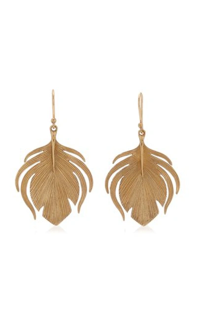 Shop Annette Ferdinandsen Women's Small Peacock Feather 14k Yellow Gold Earrings