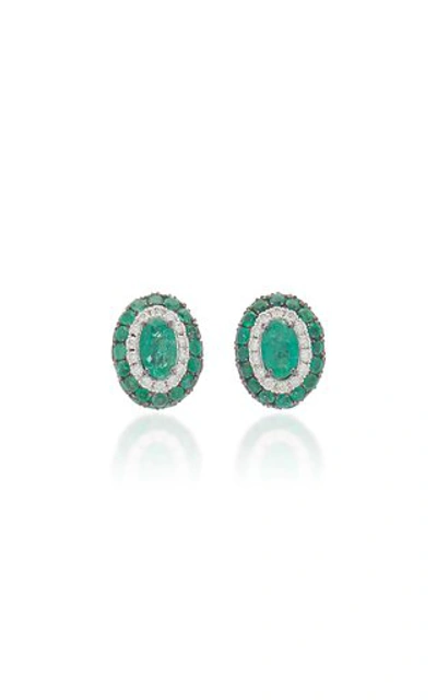 Shop Amrapali Women's 18k White Gold Emerald; Diamond Earrings In Green