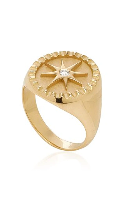 Shop Pamela Zamore Women's Star 18k Yellow Gold Diamond Signet Ring