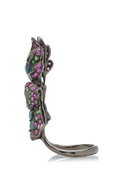 Shop Wendy Yue Double Foliage 18k White Gold Multi-stone Ring In Green