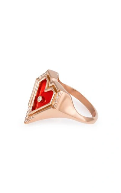 L'atelier Nawbar Super Heart 18k Rose Gold Agate Diamond Ring In Red