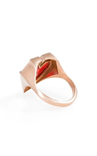 Shop L'atelier Nawbar Super Heart 18k Rose Gold Agate Diamond Ring In Red