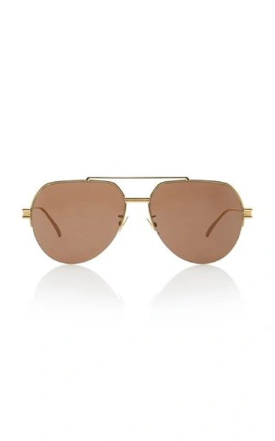 Shop Bottega Veneta Oversized Aviator Gold-tone Sunglasses In Brown
