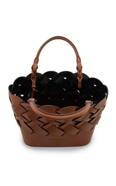 Shop Prada Woven Leather Tote In Brown