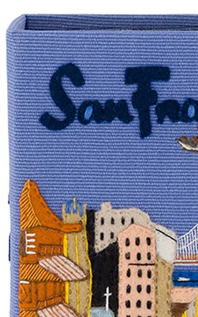 Shop Olympia Le-tan San Francisco Embroidered Book Clutch In Blue