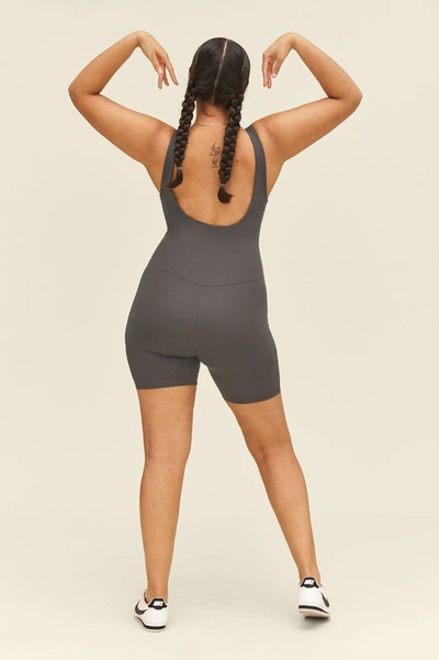Girlfriend Collective Bike Scoop-neck Recycled Polyester-blend Unitard In Gray
