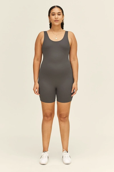 Girlfriend Collective Bike Scoop-neck Recycled Polyester-blend Unitard In Gray