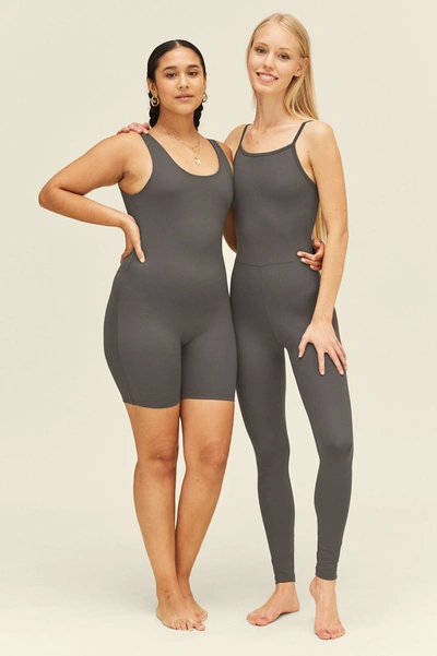 Girlfriend Collective Bike Scoop-neck Recycled Polyester-blend Unitard In Gray