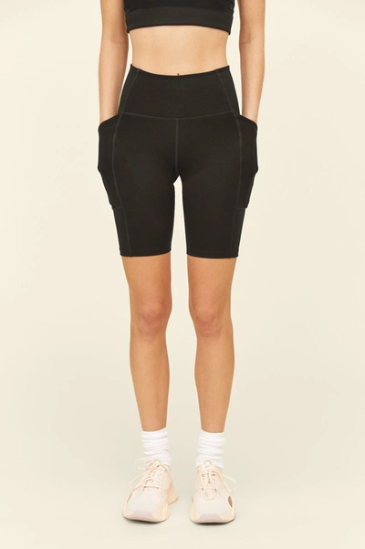 Girlfriend Collective Black High-rise Pocket Bike Short In Multicolor