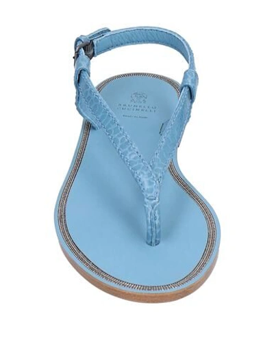 Shop Brunello Cucinelli Woman Thong Sandal Pastel Blue Size 5 Soft Leather