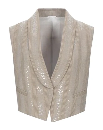 BRUNELLO CUCINELLI BRUNELLO CUCINELLI WOMAN TAILORED VEST BEIGE SIZE 6 WOOL, POLYESTER, VISCOSE, ELASTANE, BRASS 12528348OR 2