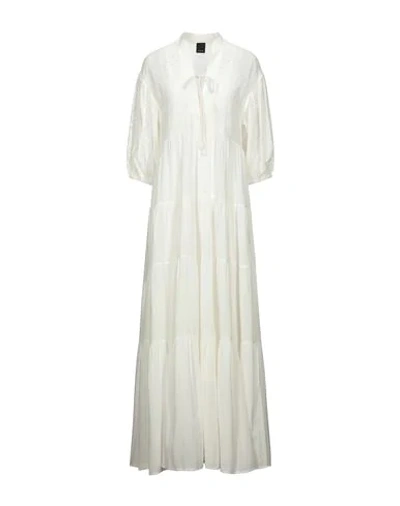 Shop Pinko Woman Midi Dress White Size 6 Viscose, Cotton, Polyester