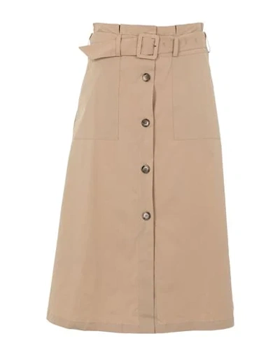 Shop 8 By Yoox Cotton Blend Twill Full-button A-line Utility Skirt Woman Midi Skirt Camel Size 10 Cotton, In Beige